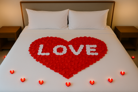 CADOURI PERSOANA IUBITA - Cutie cu petale si lumanari inimioara