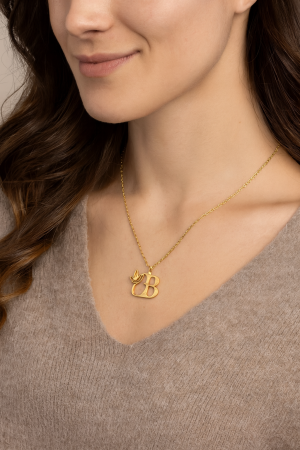 CADOURI PERSOANA IUBITA - Lănțișor  cu inițiala ,,B, pentru damă , din oțel inoxidabil  placat cu aur de 18K