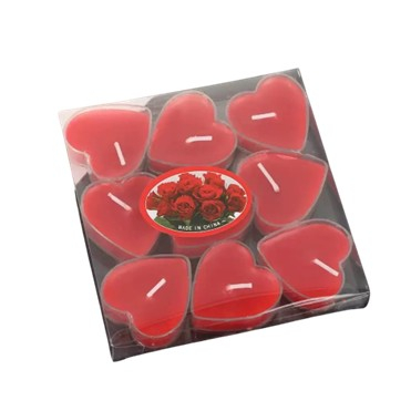 Fara categorie - Set 9 lumanari in forma de inima, culoare rosie, ardere 3.5h, din parafina.