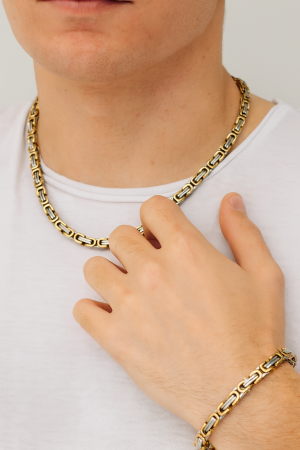 Set bărbătesc  ,bicolor,din oțel inoxidabil – colier și brățară cu design impunător [1]