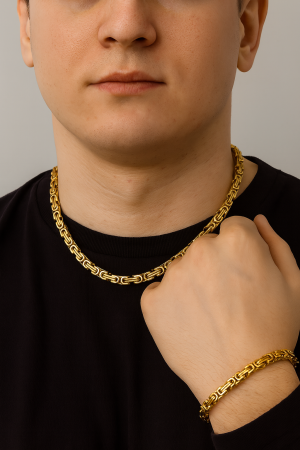 BIJUTERII PLACATE CU AUR - Set bărbătesc din oțel inoxidabil – colier și brățară cu design impunător