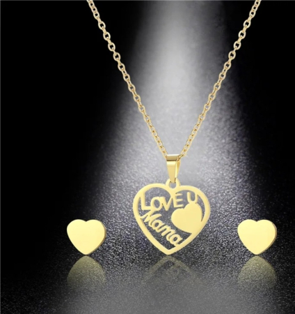 Set bijuterii damă LOVE U Mama – oțel inoxidabil placat cu aur 18K [1]