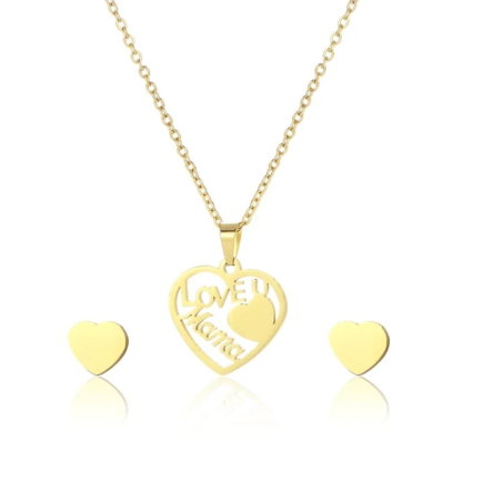 Set bijuterii damă LOVE U Mama – oțel inoxidabil placat cu aur 18K [2]