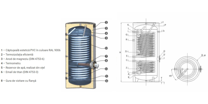 Boiler 300 litri, cu 2 serpentine marite, pentru pompe de caldura, SUNSYSTEM [2]