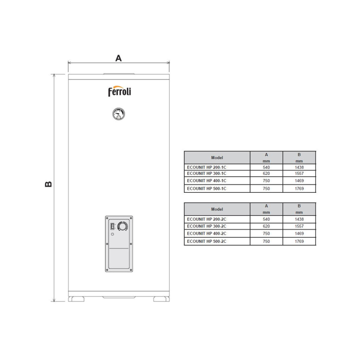 Boiler indirect Ferroli Ecounit HP 200-1C 167 litri cu serpentina marita pentru pompe de caldura, rezistenta electrica 2 kW [3]
