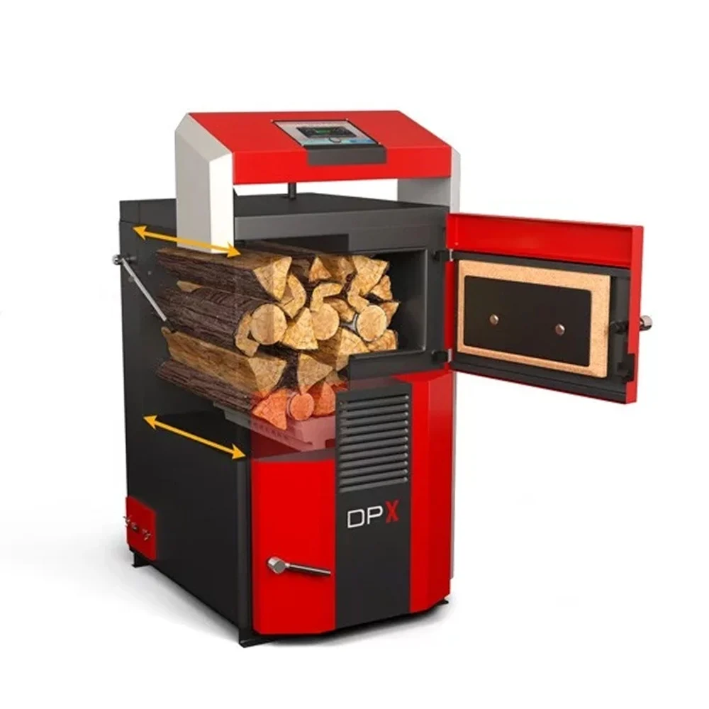 Cazan pe lemne cu gazeificare ATTACK DPX, 35 kW, volum manta apa 110 litri, grosime camera ardere 6 mm, randament 91%, lungime maxima bustean 65 cm, cos evacuare Ø150 mm [8]