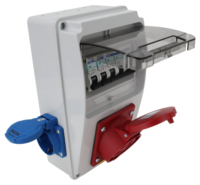 Cutie de distributie cu protectie MCB, 2×SCHUKO + 1×16A (3P+N+E), 400V - Tracon TDB01-6MV [4]