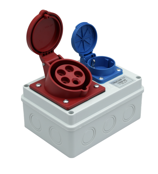 Cutie de distributie fara protectie, 1×SCHUKO + 1×16A (3P+N+E), 400V - Tracon TDB06-0M [2]