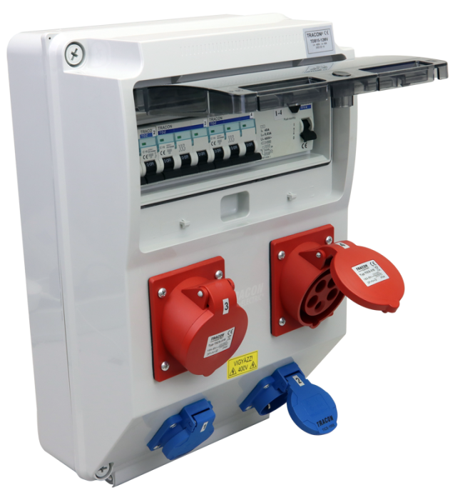Cutie de distributie industriala cu protectie, cablata, 2×SCHUKO + 2×16A 5P 400V - Tracon TDB15-12MV [2]
