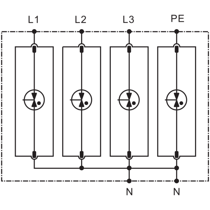 Descarcator de supratensiune T1+T2 integrat AC 3+1P 50kA 400V - Tracon ESPD1+2-50-3+1P [4]