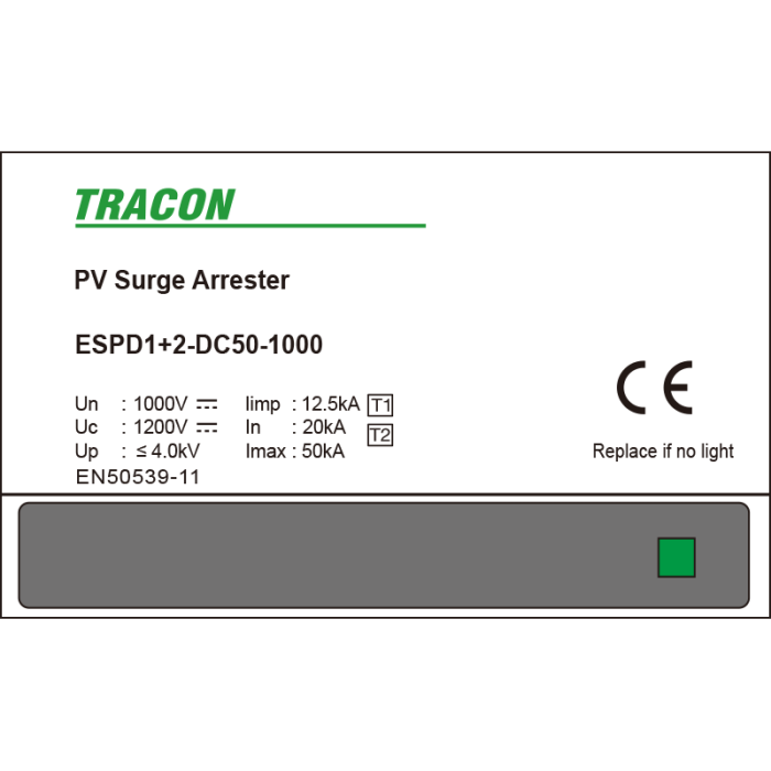 Descarcator de supratensiune T1+T2 integrat DC Ucpv 1200V 50kA 2P - Tracon ESPD1+2-DC50-1000 [2]
