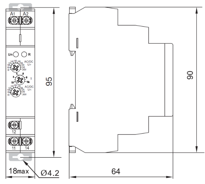 Releu de supraveghere a tensiunii pentru retele monofazate, ACDC 110-240V, 65-260V, t0.1-10s - Tracon NARV1 [2]
