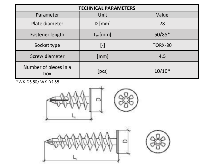 Set 10 Diblu Polistiren Autoperforant M4.5 x 50 mm, Plastic, Cap Torx [2]