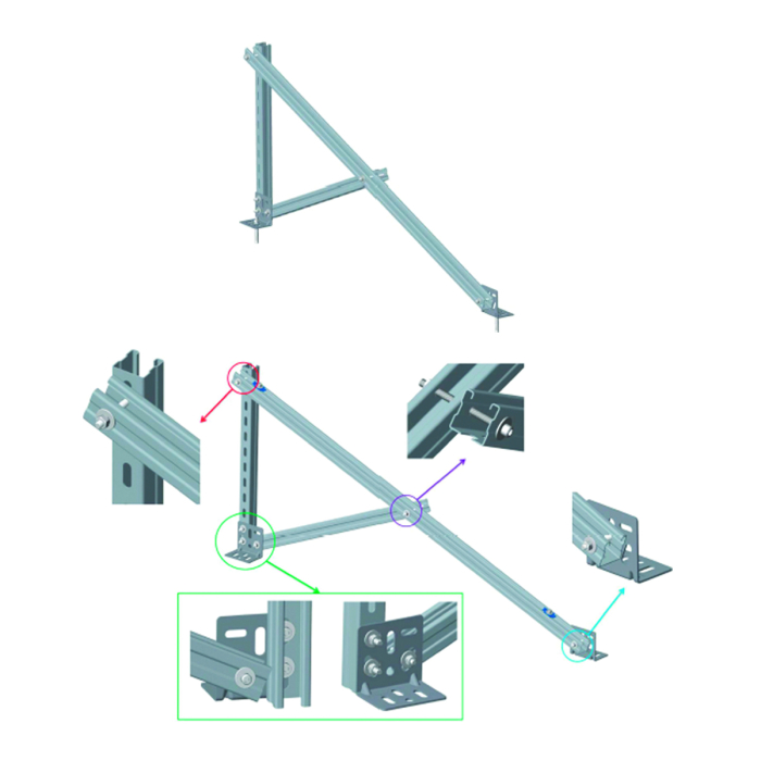 Sistem complet montaj pe beton pentru 4 panouri fotovoltaice, unghi fix 20°, aluminiu + oțel galvanizat, accesorii incluse – Breckner BK77910. [4]