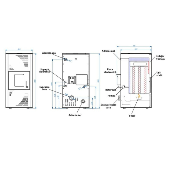 Termosemineu pe peleți Termax Kamin ECO 25 kW, 45 kg, 42 L, Crem [7]