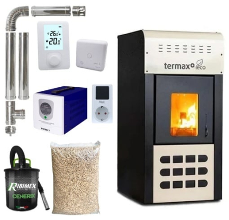 Termoseminee - Pachet termosemineu Termax Kamin ECO 25 kW cu UPS 700 W, Crem