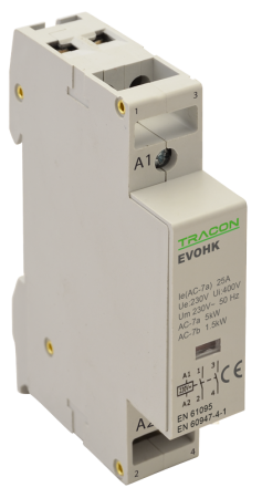 Contactoare modulare de instalatii - Contactor modular de instalatii, 1 modul, 25A, 230-400V - Tracon EVOHK2-25