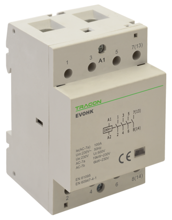 Contactoare modulare de instalatii - Contactor modular de instalatii, 3 module, 40A, 230-400V - Tracon EVOHK4-40