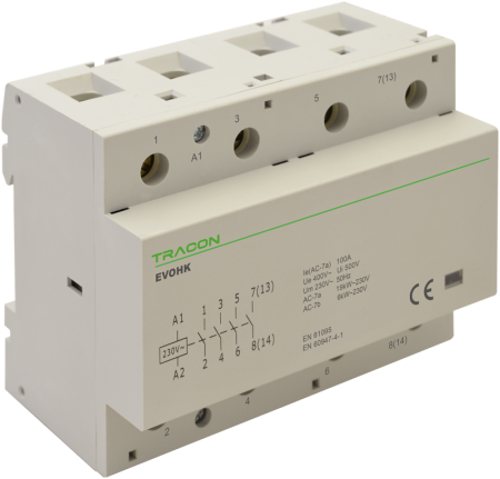 Contactoare modulare de instalatii - Contactor modular de instalatii, 4 module, 80A, 230-400V - Tracon EVOHK4-80