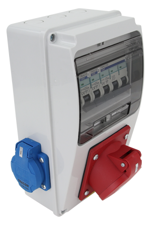 Cutii de distributie - Cutie de distributie cu protectie MCB, 2×SCHUKO + 1×16A (3P+N+E), 400V - Tracon TDB01-6MV
