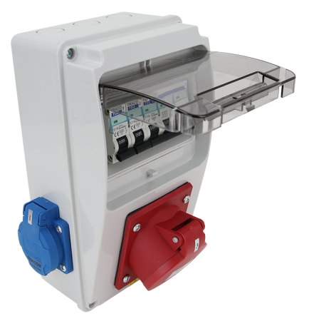 Cutie de distributie cu protectie MCB, 2×SCHUKO + 1×16A (3P+N+E), 400V - Tracon TDB01-6MV [1]