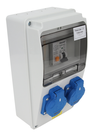 Cutii de distributie - Cutie de distributie cu protectie RCBO, 2×SCHUKO - Tracon TDB02-6MV