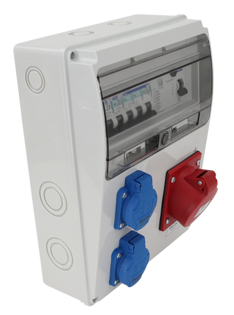 Cutii de distributie portabile - Cutie distribuție Tracon TDB04-11MV cu protecție RCCB+MCB, 2×Schuko 230V + 1×CEE 16A 5P 400V