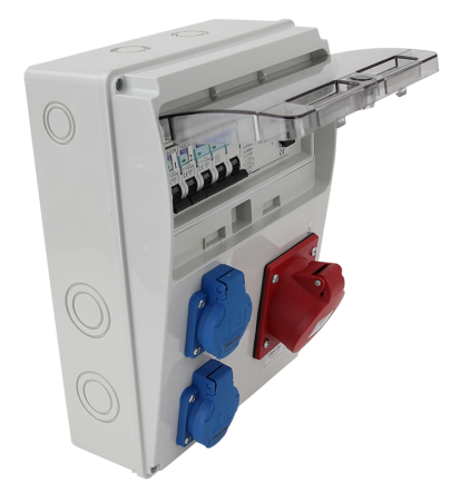 Cutie distribuție Tracon TDB04-11MV cu protecție RCCB+MCB, 2×Schuko 230V + 1×CEE 16A 5P 400V [1]