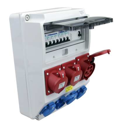 Cutie de distributie cu protectie RCCB + MCB, 4×SCHUKO + 2×16A + 1×32A, 400V - Tracon TDB03-12MV [1]