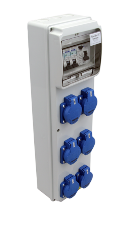 Cutii de distributie - Cutie de distributie cu protectie RCCB + MCB, 6×SCHUKO, 230V - Tracon TDB05-6MV