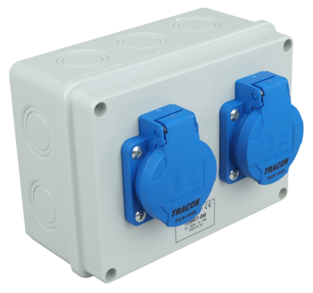 Cutii de distributie - Cutie de distributie fara protectie, 2×SCHUKO, 230V - Tracon TDB07-0M