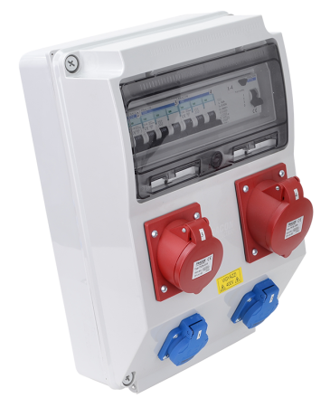 Cutii de distributie - Cutie de distributie industriala cu protectie, 2×SCHUKO + 1×16A 5P + 1×32A 5P 400V - Tracon TDB12-12MV