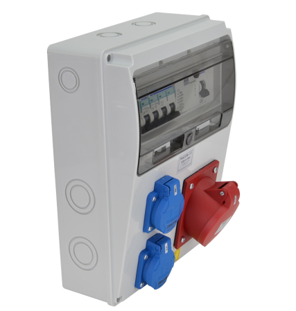 Cutii de distributie - Cutie de distributie industriala cu protectie, 2×SCHUKO + 1×32A 5P 400V - Tracon TDB10-11MV