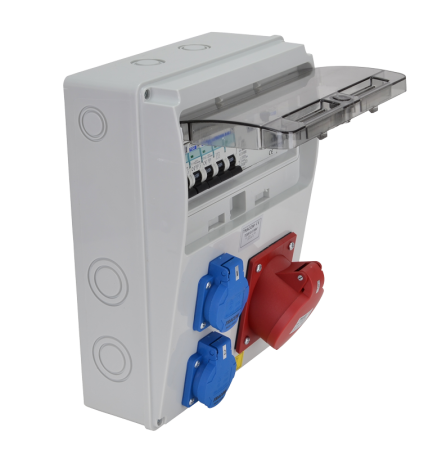 Cutie de distributie industriala cu protectie, 2×SCHUKO + 1×32A 5P 400V - Tracon TDB10-11MV [1]