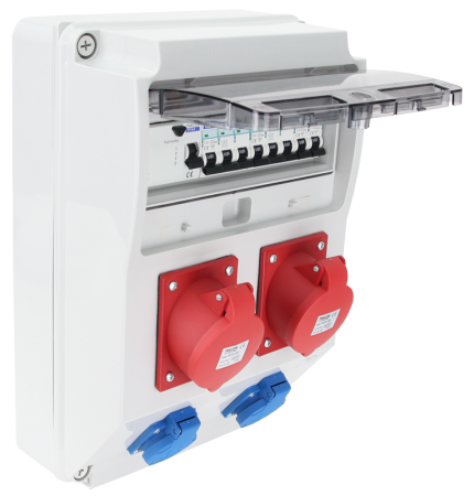 Cutie de distributie industriala cu protectie, 2×SCHUKO + 2×32A 5P 400V - Tracon TDB09-12MV [1]