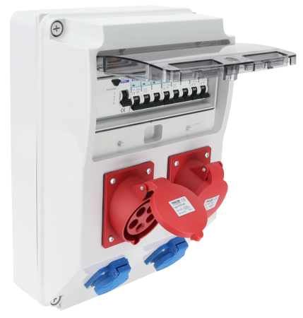 Cutie de distributie industriala cu protectie, 2×SCHUKO + 2×32A 5P 400V - Tracon TDB09-12MV [2]