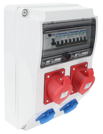 Cutii de distributie - Cutie de distributie industriala cu protectie, 2×SCHUKO + 2×32A 5P 400V - Tracon TDB09-12MV