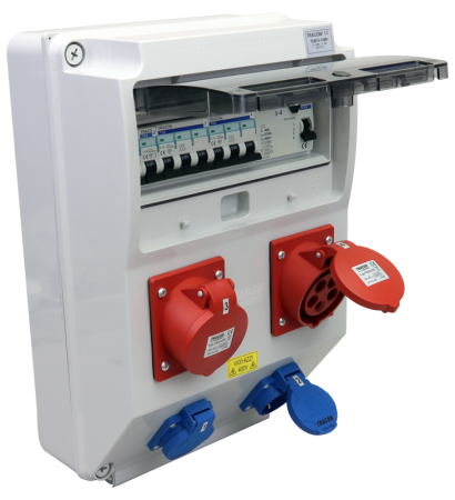 Cutie de distributie industriala cu protectie, cablata, 2×SCHUKO + 2×16A 5P 400V - Tracon TDB15-12MV [1]