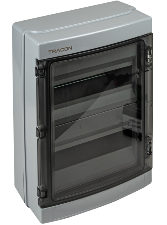 Cutii de distributie - Cutie de distributie PT, cu usa transparenta, bareta N/PE 2×12 mod, H×W×D=420×323.5×139.5mm, IP65, 1000 VAC, 1500 VDC - Tracon EDFKIP65N122