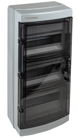 Cutii de distributie - Cutie de distributie PT, cu usa transparenta, bareta N/PE 3×12 mod, H×W×D=595.3×299.75×147mm, IP65, 1000 VAC, 1500 VDC - Tracon EDFKIP65N123