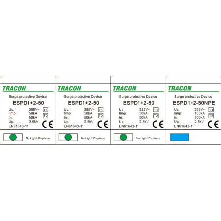 Descarcator de supratensiune T1+T2 integrat AC 3+1P 50kA 400V - Tracon ESPD1+2-50-3+1P [1]
