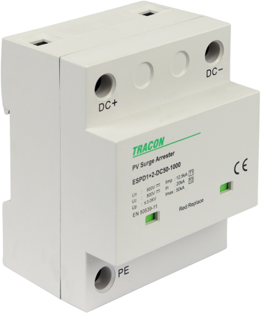 Dispozitive de protectie impotriva supratensiunii - Descarcator de supratensiune T1+T2 integrat DC Ucpv 800V 50kA 2P - Tracon ESPD1+2-DC50-600