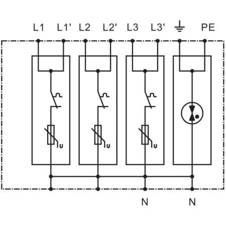Descarcator de supratensiune T1+T2+T3 integrat AC 3+1P 100kA 400V - Tracon ESPD1+2+3-25-3+1P [3]