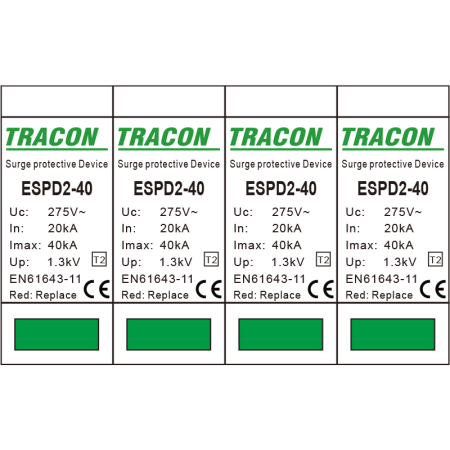 Descarcator de supratensiune T2 AC, element modular inlocuibil 4P 40kA 400V - Tracon ESPD2-40-4P [1]
