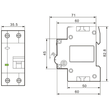 Disjunctor cu protectie diferentiala, 2P, 2 module, curba C 10A - Tracon EVOK2C1003 [1]