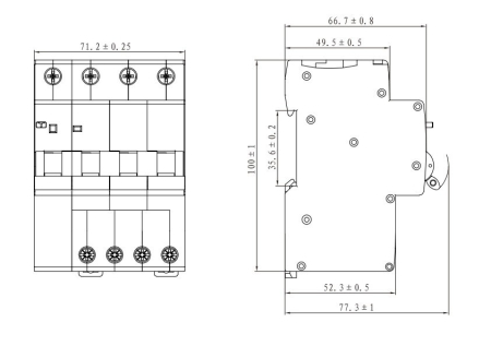 Disjunctor cu protectie diferentiala, 4P, 4 module, curba C 10A - Tracon EVOK4C1003 [1]
