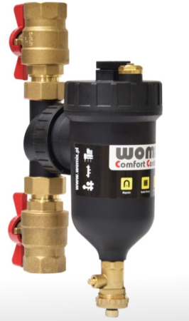 Accesorii instalatii termice - Filtru magnetic impuritati, antimagnetita, Womix, DN 25 cu robineti 1", kvs = 7.1m3/h