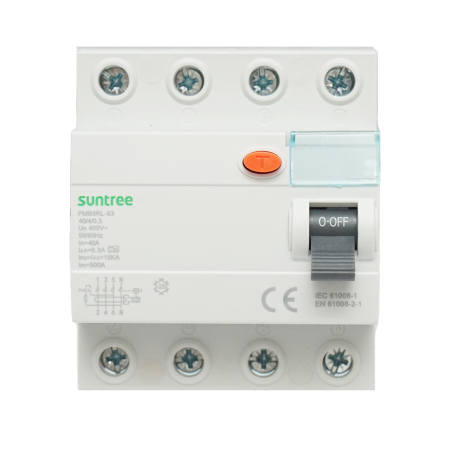 Sigurante Tetrapolare cu protectie diferentiala - Întrerupător automat diferențial Suntree 4P 6kA – 25A/40A, tip A/AC, 30–300mA