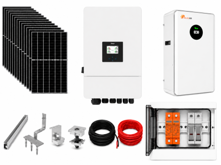 KIT-URI PANOURI FOTOVOLTAICE COMPLETE - Kit fotovoltaic hibrid Deye 5kW trifazat cu baterie Felicity 11.8kWh