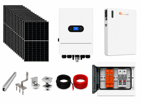 KIT-URI PANOURI FOTOVOLTAICE COMPLETE - Kit fotovoltaic hibrid Deye 5kW trifazat cu baterie Felicity 5.12kWh